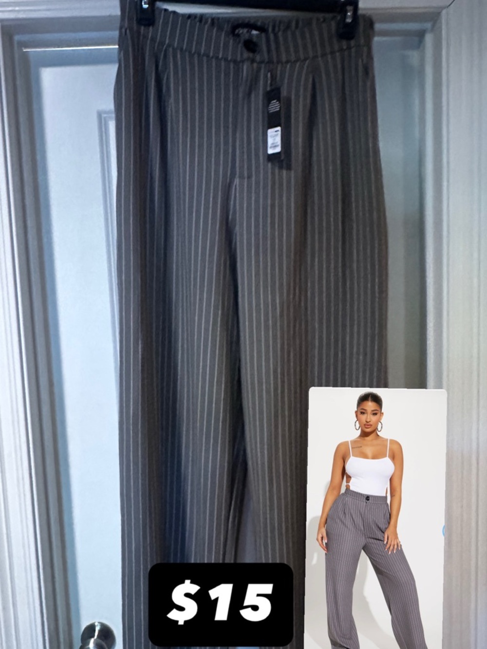 Pinstripe Wide Leg Women’s Pants - Gray